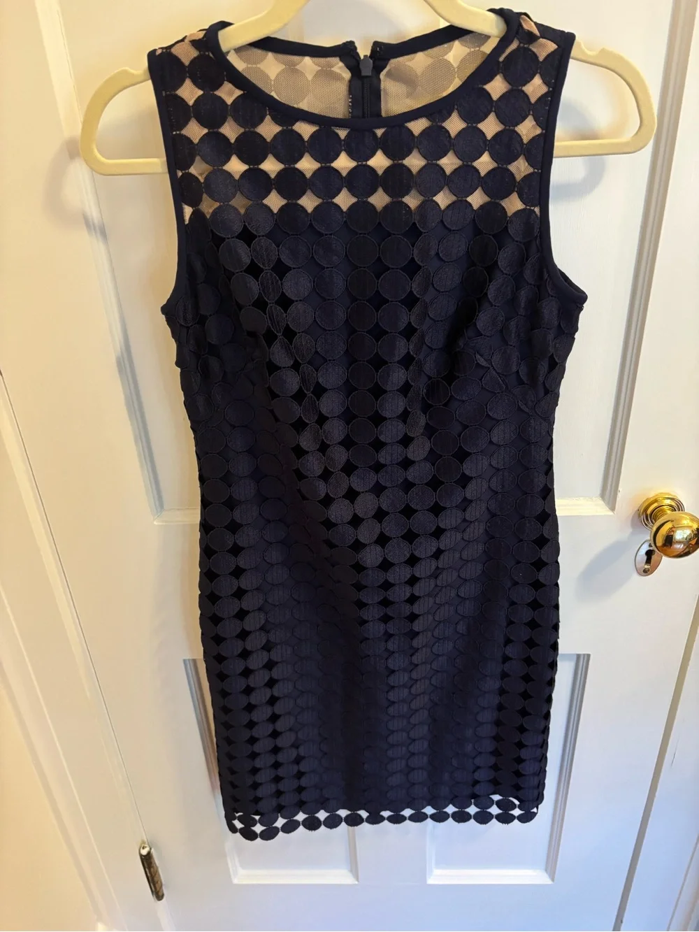 Ralph Lauren Navy Sleeveless Midi Dress with Circular Appliqué